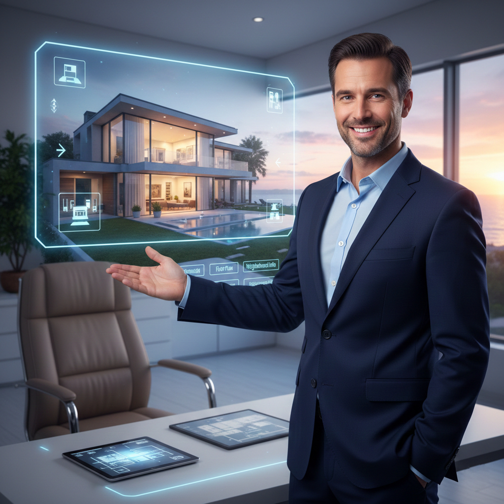 um corretor de imóveis mostrando os benefícios de um tour virtual